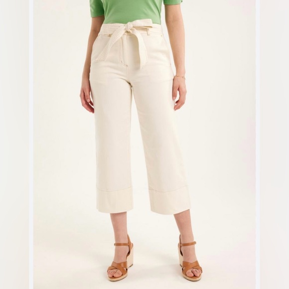 LOFT Pants - Loft Belted Wide Leg Cropped Pants Beige Size 2